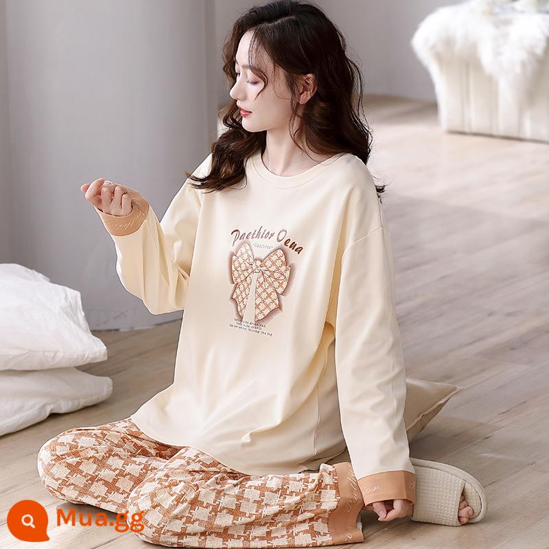 Bộ đồ ngủ Nanjiren nữ mùa xuân và mùa thu cotton nguyên chất dài tay mùa xuân mới 2023 phần mỏng dễ thương bộ quần áo mặc ở nhà phù hợp với QG - Q6636