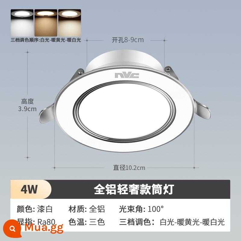 NVC chiếu sáng LED downlight siêu mỏng lỗ đèn phòng khách nhà nhúng lỗ đèn treo trần đèn ốp trần lối đi đèn sân khấu - ★Mẫu bìa cứng hoàn toàn bằng nhôm 4W sơn ba màu màu trắng [khoan 8-9cm]