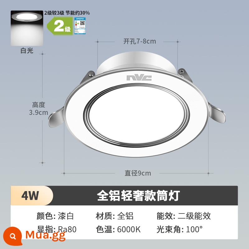 NVC chiếu sáng LED downlight siêu mỏng lỗ đèn phòng khách nhà nhúng lỗ đèn treo trần đèn ốp trần lối đi đèn sân khấu - ★Mẫu bìa cứng hoàn toàn bằng nhôm với ánh sáng trắng sơn mài 4W [khoan lỗ 7-8cm]