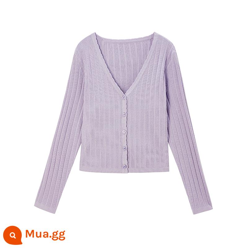 Lanyu Size Lớn Nữ Mỡ Mm Nếp Gấp In Hình Treo Áo Dệt Kim Cardigan Mùa Xuân Pháp Eo 2 Bộ - Áo khoác tím còn hàng