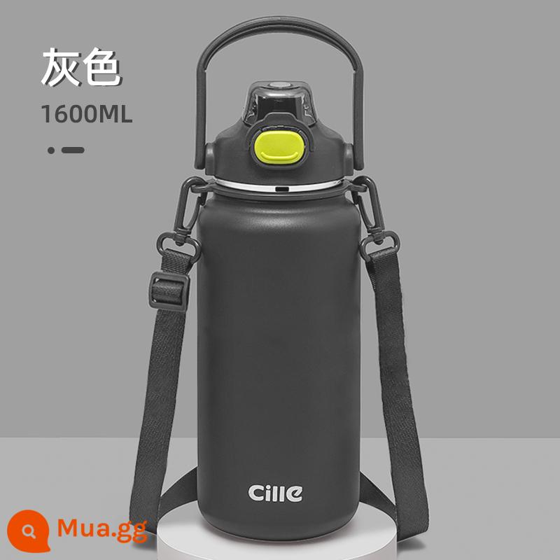 Xile cốc cách nhiệt bé gái giá trị cao cốc nước bằng thép không gỉ 316 ống hút cốc dung tích lớn thể thao nam ấm đun nước cách nhiệt - Màu xám bóng 1600ml