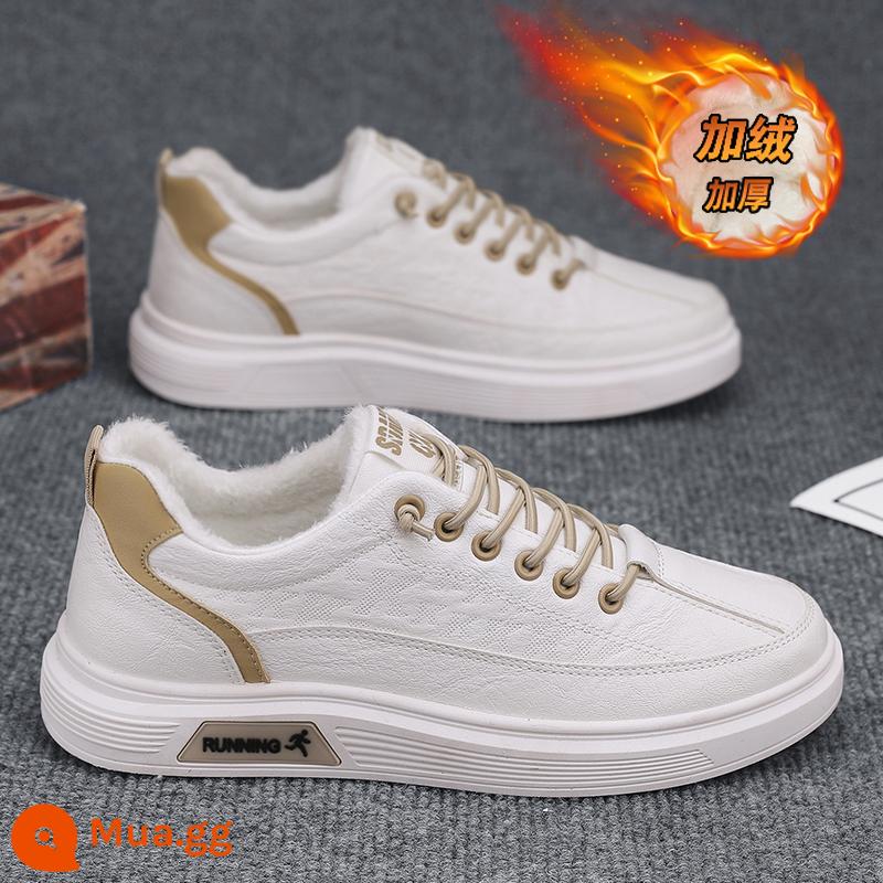 Giày Nam Mùa Thu Đế Mềm Slip-on Flat Giày Da Nam Thể Thao Đa Năng Chống Trượt Nhỏ Màu Trắng Hợp Thời Trang - Kaki trắng (cộng với nhung)