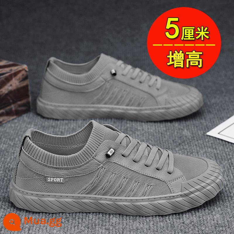 Giày Nam Mùa Thu Đế Mềm Slip-on Flat Giày Da Nam Thể Thao Đa Năng Chống Trượt Nhỏ Màu Trắng Hợp Thời Trang - Xanh quân đội trắng (đệm tăng chiều cao)