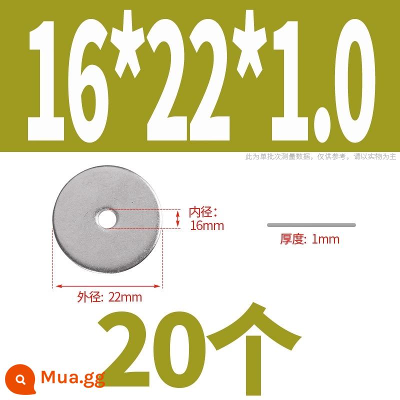 Thép không gỉ 304 đệm kim loại vít phẳng máy giặt mở rộng dày mỏng meson tròn M1.6M3M4M5M8M36 - M16*22*1.0(20 chiếc)