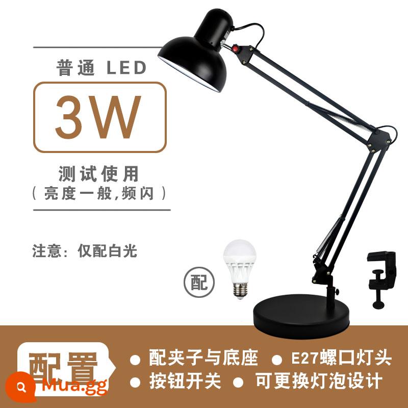 Đèn LED Để Bàn Cánh Tay Dài Gấp Mỹ Kẹp Bảo Vệ Mắt Đầu Giường Nghiên Cứu Công Việc Làm Móng Tay Sửa Hình Xăm Thêu Chụp Trực Tiếp - Model đế lớn màu đen (bóng đèn thông thường 3wLED)