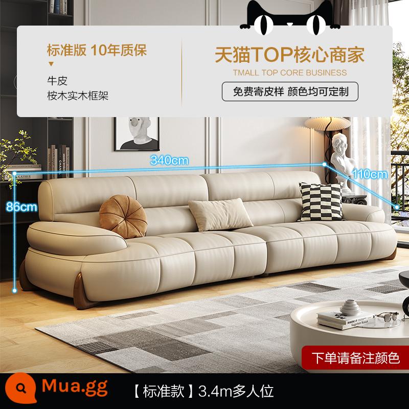 Sofa da Carlsle phong cách kem phòng khách căn hộ nhỏ ánh sáng sang trọng hiện đại lớn ngồi sâu phím đàn piano sofa da cong - [Phiên bản tiêu chuẩn - Kaki] Chỗ ngồi thêm 3,4 mét