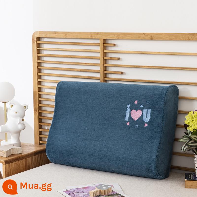 Vỏ gối cao su vỏ gối 5535 lõi gối nhớ 60x40cm mùa thu đông dày nhung sữa 50*30 gói đơn - Love nhung sữa màu xanh Bentley (áo gối đơn không có lõi gối)