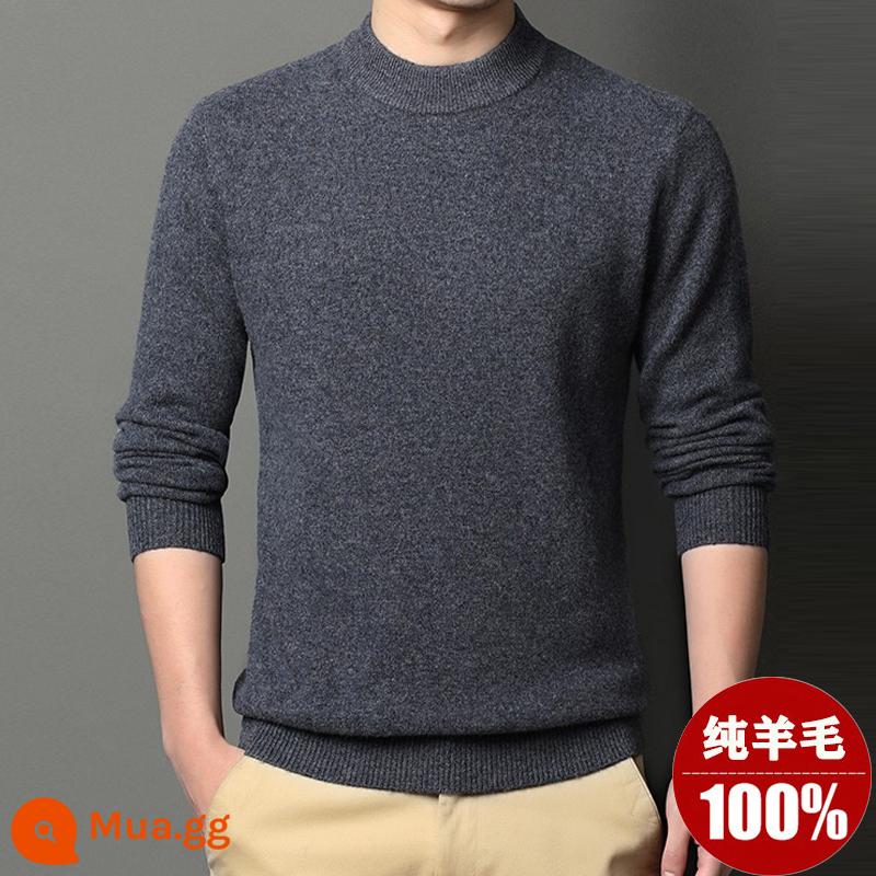 Ordos Thu Đông 100% Nguyên Chất Áo Len Nam Cổ Cao Nửa Áo Len Dày Ấm Dệt Kim Cashmere Lưng - Xám đậm/nửa cao cổ