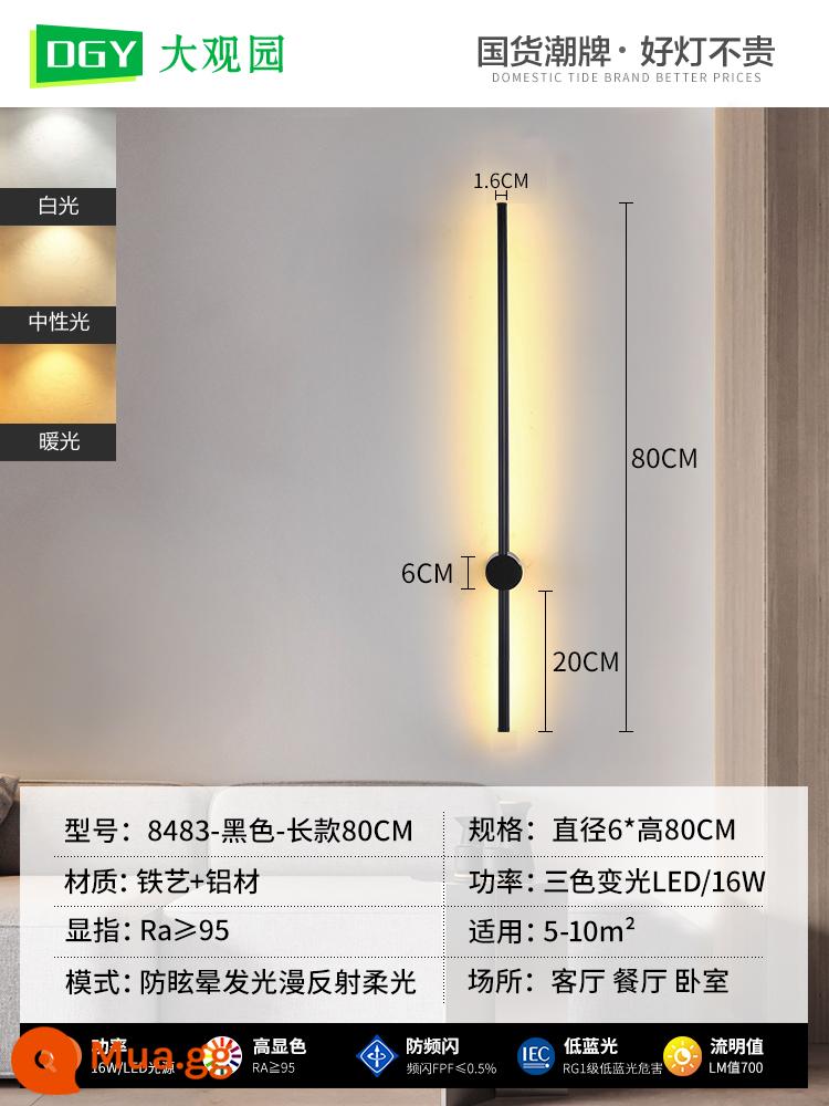 Đèn tường phòng ngủ đèn ngủ tối giản dải tuyến tính đèn tối giản hiện đại Bắc Âu led nền phòng khách đèn tường 002 - [Nguồn bảo vệ mắt] Đen-Phiên bản dài-80CM-Đèn thay đổi ba màu