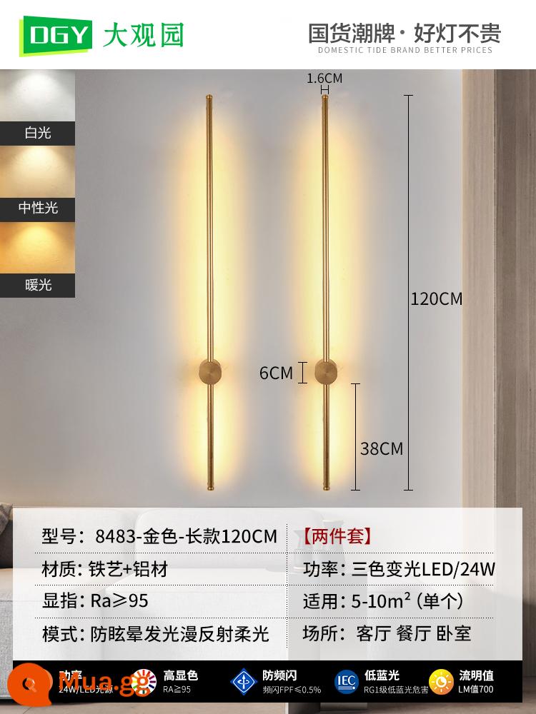 Đèn tường phòng ngủ đèn ngủ tối giản dải tuyến tính đèn tối giản hiện đại Bắc Âu led nền phòng khách đèn tường 002 - [Nguồn bảo vệ mắt] Vàng - bản dài - 120CM - đèn đổi màu 3 màu - bộ 2 sản phẩm [giảm giá khi mua một lần]
