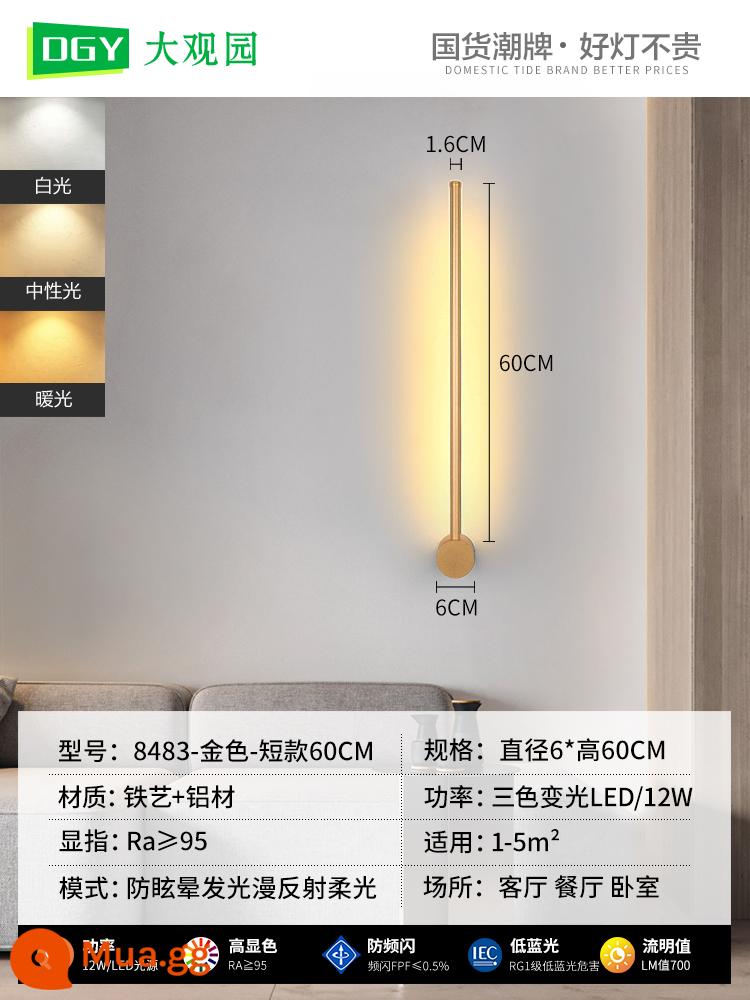 Đèn tường phòng ngủ đèn ngủ tối giản dải tuyến tính đèn tối giản hiện đại Bắc Âu led nền phòng khách đèn tường 002 - [Nguồn bảo vệ mắt] Vàng-Phong cách ngắn-60CM-Ba màu thay đổi ánh sáng