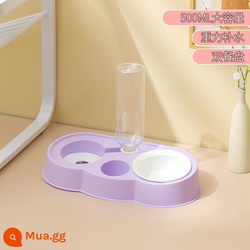 Bát cho mèo Bát đôi bằng gốm Bát uống nước tự động Lưu vực thức ăn cho mèo Pet Dog Bowl Bát cơm cho mèo uống nước cho ăn Một bát - [Phong cách cơ bản] Đặc biệt dành cho mèo con-Bát sứ-Tím