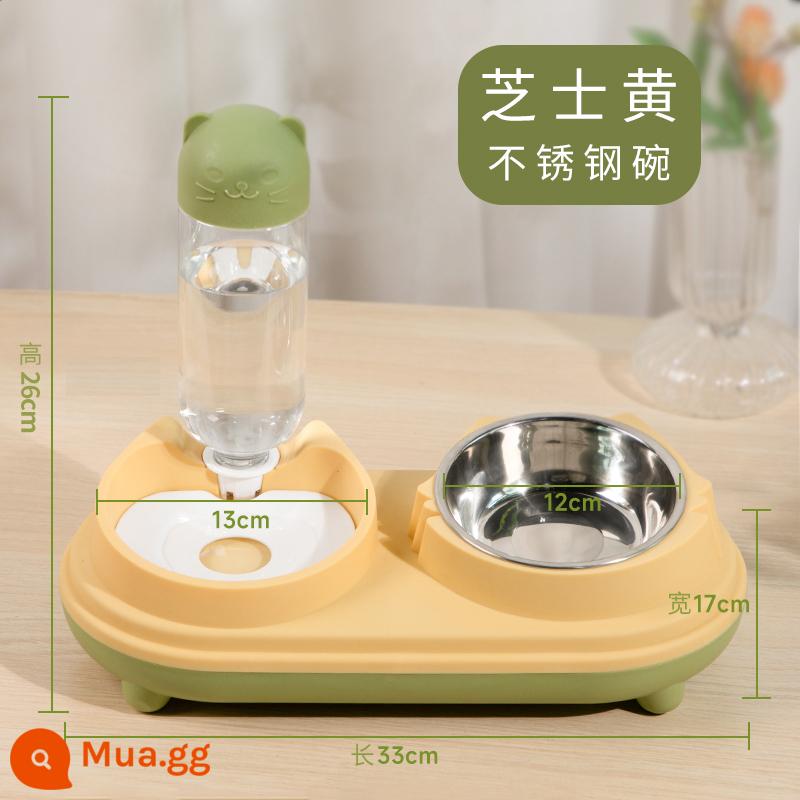 Bát cho mèo Bát đôi bằng gốm Bát uống nước tự động Lưu vực thức ăn cho mèo Pet Dog Bowl Bát cơm cho mèo uống nước cho ăn Một bát - Màu vàng phô mai (tô đơn inox + bình nạp nước 500ml)