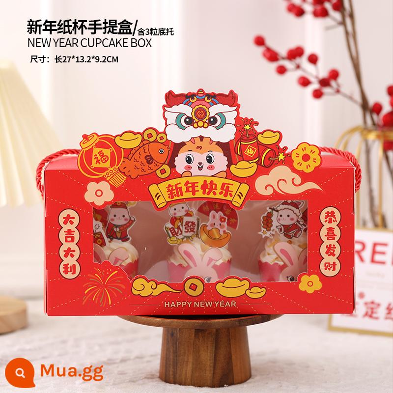 2023 Năm Mới 9 Lưới Cupcake Hộp Muffin Cup Trong Suốt Di Động Bao Bì Hộp Năm Mới Trang Trí Bánh Cắm - Vali Tết Xanh 3 viên 5 bộ