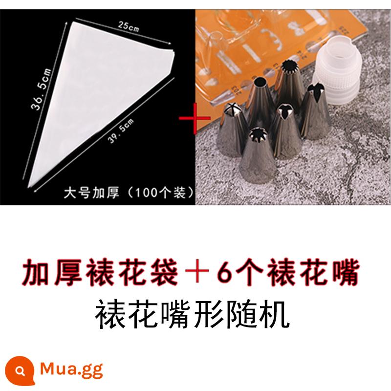 Dụng cụ làm bánh túi đường ống dày dùng một lần Bộ đầy đủ các đường ống vòi phun đậu tan chảy ép túi kem thiết bị đường ống - 100 miếng lớn trong suốt + 6 đầu trang trí + bộ chuyển đổi