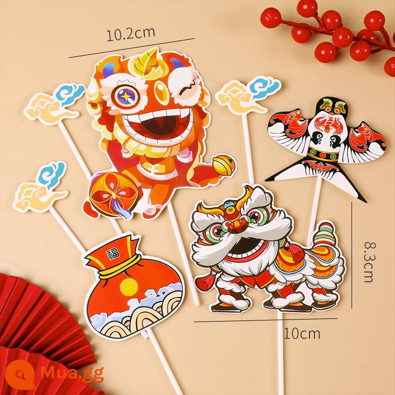 2023 Năm Mới 9 Lưới Cupcake Hộp Muffin Cup Trong Suốt Di Động Bao Bì Hộp Năm Mới Trang Trí Bánh Cắm - Bộ 5 túi may mắn múa diều sư tử hồng