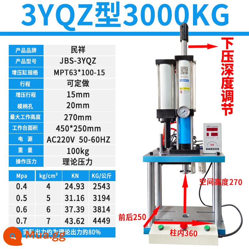 Máy ép lỗ khí nén bốn cột Minxiang Máy ép khí nén nhỏ Máy ép khí-lỏng tăng áp 2/3/5/10/20 tấn - Bộ tăng áp 3 tấn 4 cột + bộ giới hạn