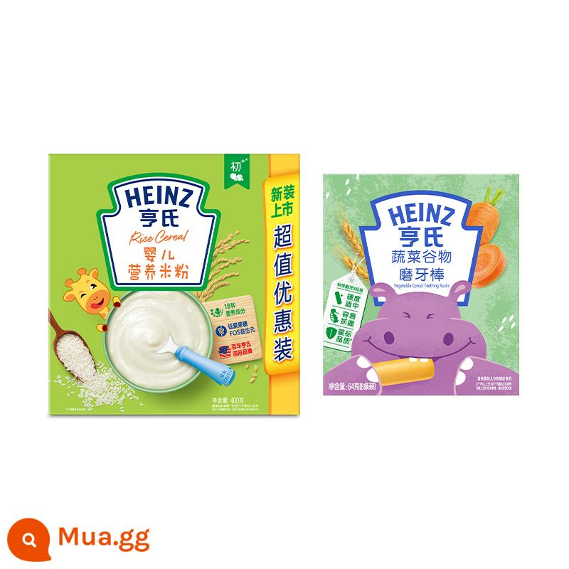 Bột gạo Heinz Prebiotic FOS cho trẻ sơ sinh 6 tháng tuổi thực phẩm bổ sung canxi sắt kẽm ngũ cốc dinh dưỡng rau củ - [Combo Mọc Răng 1] Gói Ăn Bún Dinh Dưỡng Cho Bé 400g + Que Mọc Răng Rau Củ 64g