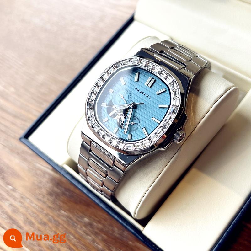 Chính Hãng Đồng Hồ Nam Nautilus Cơ Tự Động Sinh Viên Kinh Doanh Tourbillon Rỗng Chống Thấm Nước Thương Hiệu Đồng Hồ - Bề mặt thép trắng xanh