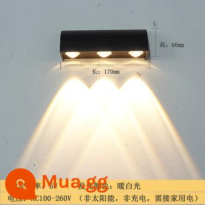 đèn led ngoài trời chống nước tường ngoại thất đèn tường đôi biệt thự ngoài trời phòng ăn sân ban công lên xuống tường rửa đèn tường - Đèn mắt bò vỏ đen một đầu 6W ánh sáng trắng ấm nối điện