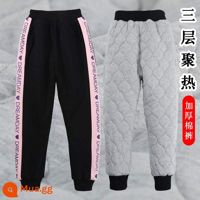 Quần cotton dày 3 lớp bé gái mặc quần mùa đông ấm áp cho bé lớn mùa thu đông miền bắc - Đen 5066 (chăn bông dày - nên lấy lớn hơn một cỡ)