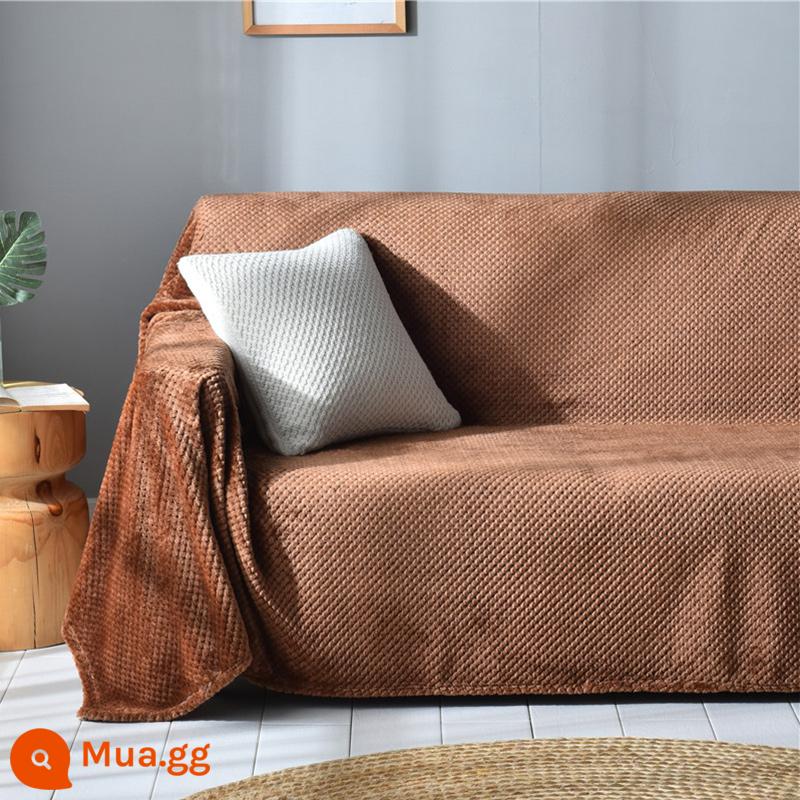 Chống Mèo Xước Ghế Sofa Tất Cả Bao Gồm Đa Năng Bốn Mùa Đa Năng Ghế Sofa Đệm Khăn Khăn Bao Chăn Sofa Vải - Cà Phê Lưới Dứa Đỏ