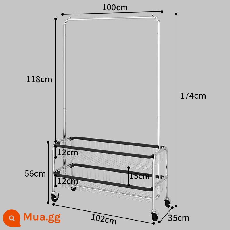 Màn hình hiển thị cửa hàng quần áo di động đứng trên sàn đặc biệt của phụ nữ treo màn hình quần áo có bánh xe mua sắm xe đẩy giá - Model hai lớp 100 [viền đen + bánh xe TPR]