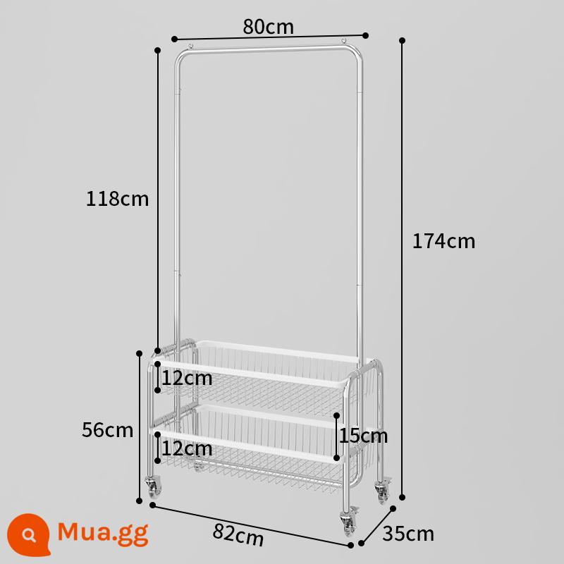 Màn hình hiển thị cửa hàng quần áo di động đứng trên sàn đặc biệt của phụ nữ treo màn hình quần áo có bánh xe mua sắm xe đẩy giá - Model hai lớp 80 [viền trắng + bánh pha lê]