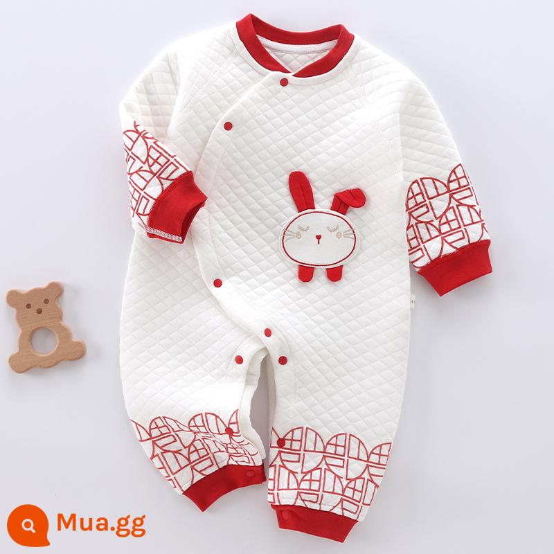 Jingqi bé jumpsuit màu đỏ lễ hội thỏ jumpsuit cotton nguyên chất ấm áp mới nam và nữ áo liền quần trẻ em - Trắng (Jlt40743)