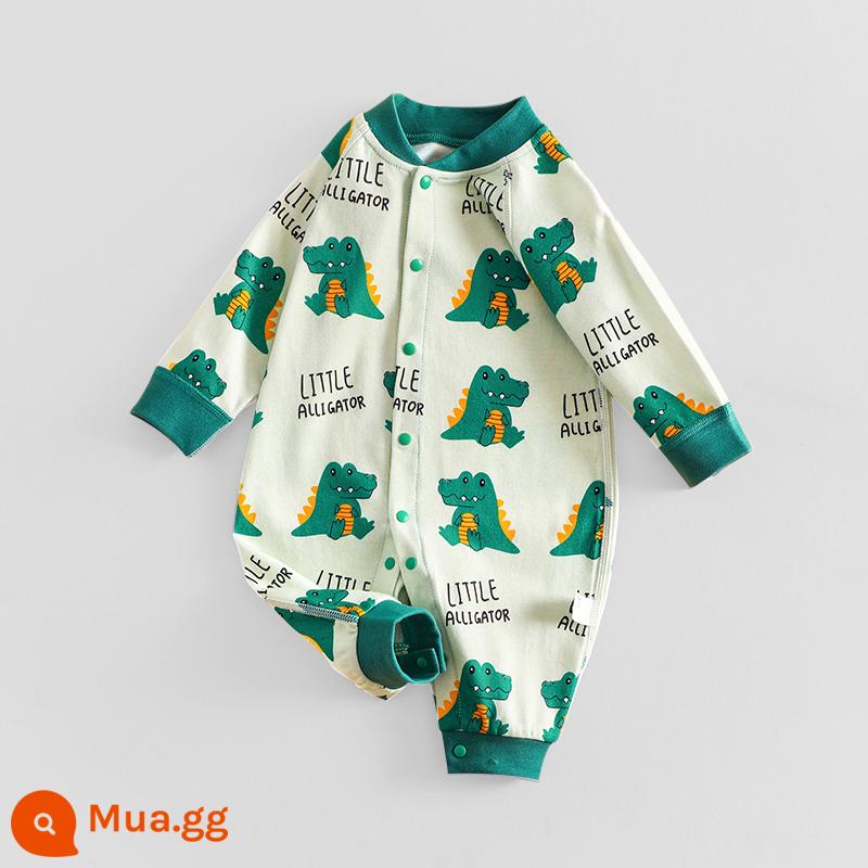 Jingqi quần áo trẻ em mùa thu áo liền quần sơ sinh cotton nguyên chất sơ sinh nam nữ cho bé áo liền quần không xương tập bò quần áo mùa thu đông - Zaizailong nhân tạo