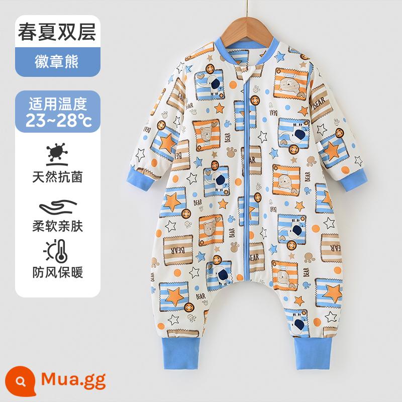 Túi ngủ cho bé Jingqi mùa xuân, mùa thu và mùa đông kẹp tóc trẻ em cotton chống đá chăn dày xẻ chân cho bé cotton nguyên chất phổ biến cho tất cả các mùa - Hai lớp xuân thu - Chống gió và ấm áp - Nhiệt độ phòng khuyến nghị 23-28oC - Gấu huy hiệu