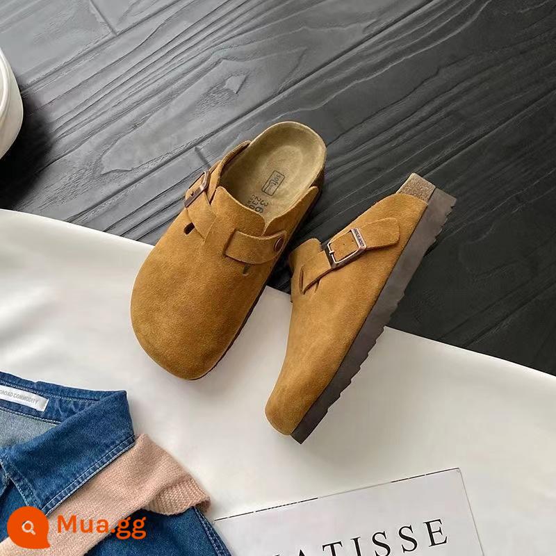 Giày Birkenstock cho nữ 2023 mới thu đông nữ giày đế bằng mũi nhọn nửa dép để mặc bên ngoài Sanxi giày Birkenstock đế dày cùng kiểu dáng - Maroon [Mẫu cơ bản đáy dày]