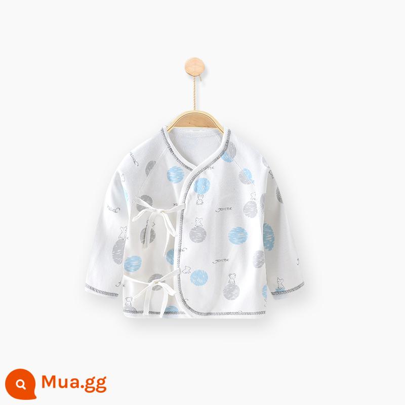 Quần áo sơ sinh cotton nguyên chất tay dài nửa lưng bé sơ sinh áo nhà sư quần áo mùa xuân quần lót - màu xanh cún con