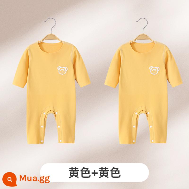 Jingqi Quần Áo Trẻ Em Mùa Thu Đông Đức Nhung Jumpsuit Sưởi Ấm Cho Bé Ấm Đáy Bộ Đồ Ngủ Sơ Sinh Bộ - vàng + vàng