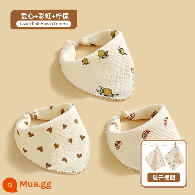 Jingqi khăn nước bọt cho bé sơ sinh cotton nguyên chất khăn vuông nhỏ cho bé sản phẩm đặc biệt dành cho trẻ em khăn gạc khăn khăn mặt - Tình Yêu+Cầu Vồng+Chanh 3 gói