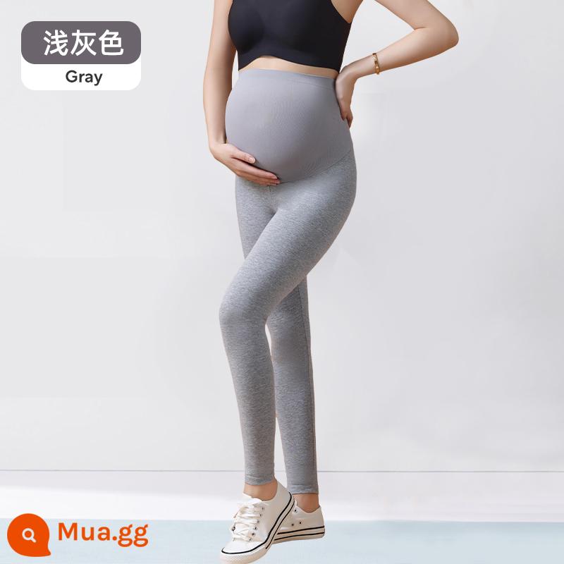 Jingqi quần bên trong của phụ nữ mang thai mùa thu và mùa đông mặc bên ngoài cotton nguyên chất mùa đông cộng với nhung dày kích thước lớn quần phụ nữ mang thai quần áo mùa đông nhỏ - Xám nhạt [thân thiện với làn da và thoải mái, chăm sóc bụng bầu]