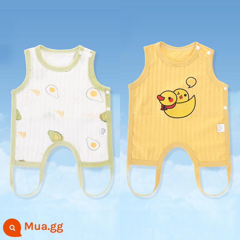 Jingqi tạp dề cho bé nửa lưng bảo vệ bụng mùa hè phần mỏng cho bé có chân cotton nguyên chất bụng sơ sinh eo phong cách vest túi - Bơ + vịt vàng nhỏ