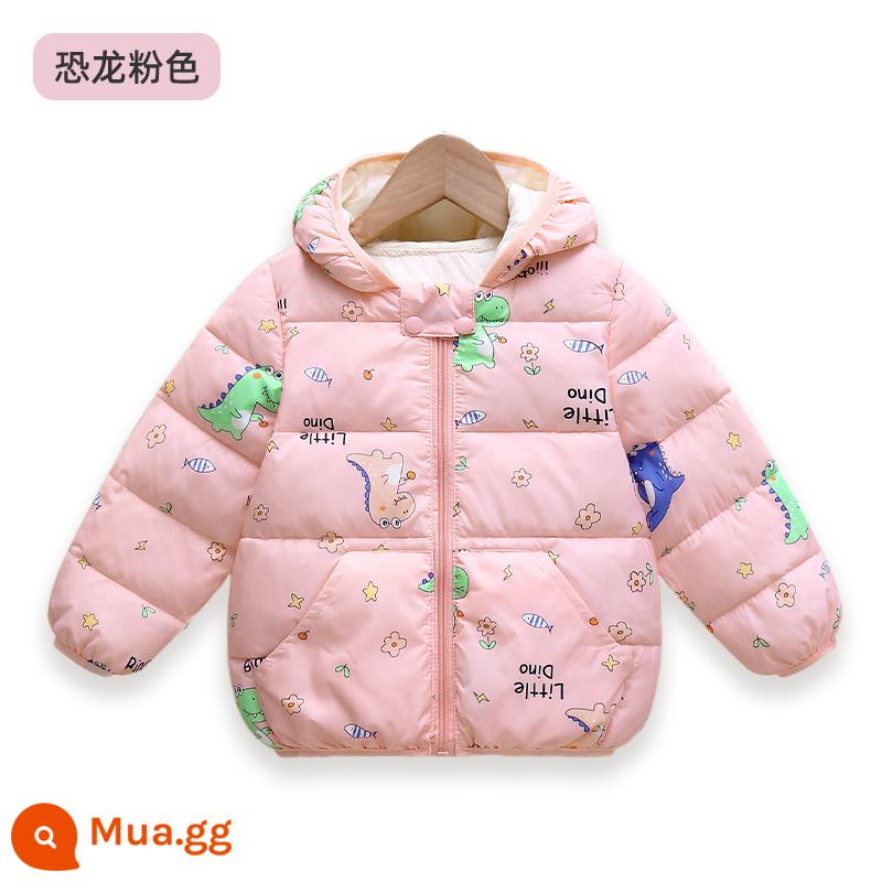 Áo khoác cotton trẻ em Jingqi, quần áo bé trai và bé gái, quần áo thu đông trẻ em, quần áo cotton cho trẻ sơ sinh, áo khoác cotton, áo khoác cotton và áo khoác nhung - Khủng long hồng ba lớp giữ ấm và khóa nhiệt độ lưu thông