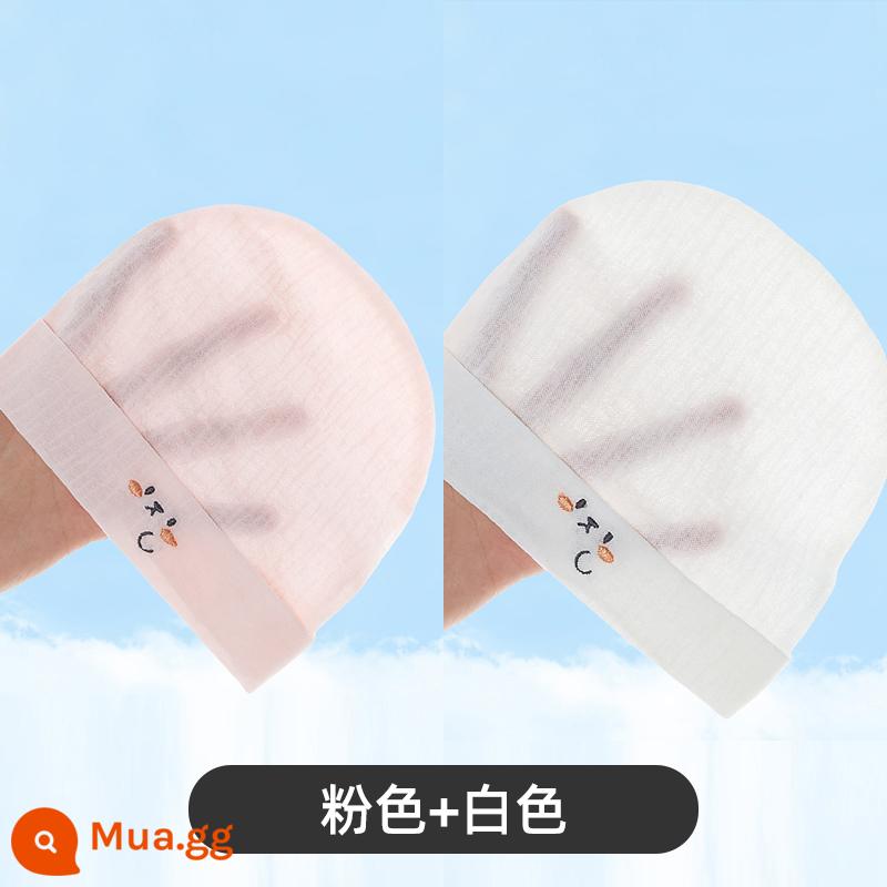 Jingqi Nón Cho Bé Mùa Hè Cotton Mỏng Bé Sơ Sinh Bé Sơ Sinh Mùa Xuân Và Mùa Thu Bông Lốp Nón Dễ Thương - hồng + trắng