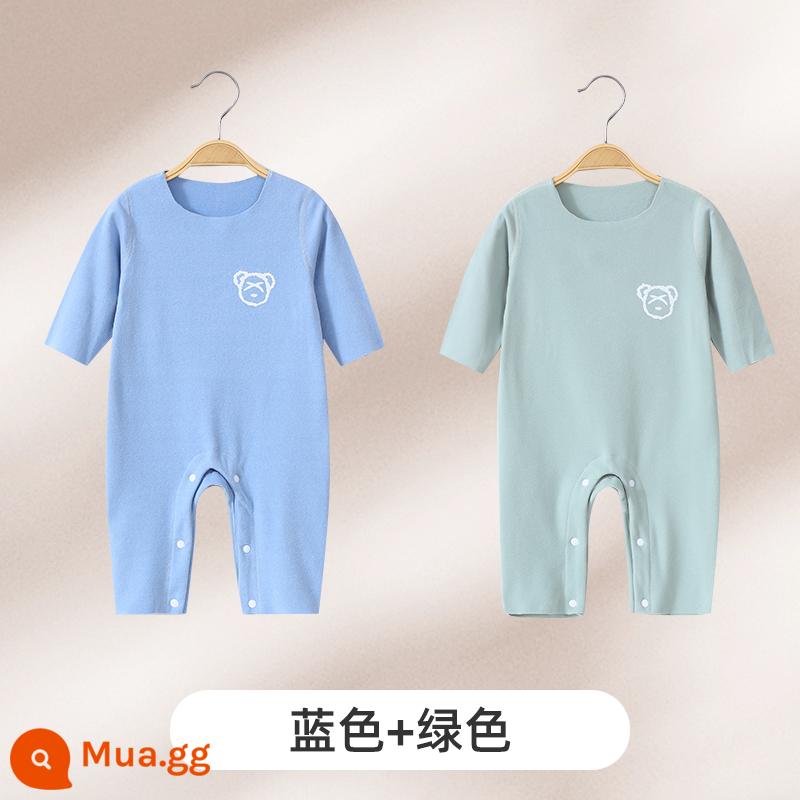 Jingqi Quần Áo Trẻ Em Mùa Thu Đông Đức Nhung Jumpsuit Sưởi Ấm Cho Bé Ấm Đáy Bộ Đồ Ngủ Sơ Sinh Bộ - xanh + xanh