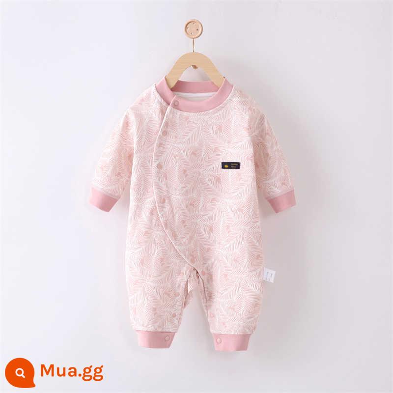 Jingqi quần áo trẻ em mùa thu và mùa đông bông ấm quần áo sơ sinh áo liền quần cotton nguyên chất áo liền quần bé dày quần áo mùa đông - Hồng lá to (bốn mùa)