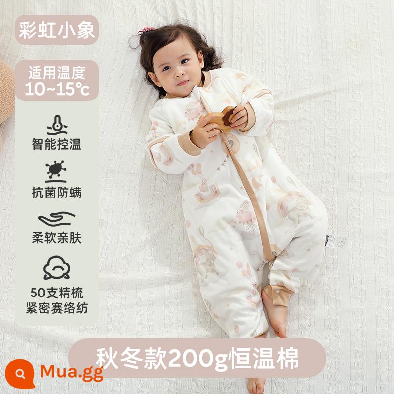 Túi ngủ cho bé Jingqi mùa xuân, mùa thu và mùa đông kẹp tóc trẻ em cotton chống đá chăn dày xẻ chân cho bé cotton nguyên chất phổ biến cho tất cả các mùa - Phong cách dày mùa thu đông [nhiệt độ không đổi - nhiệt độ phòng khuyến nghị 10-15oC] Voi cầu vồng