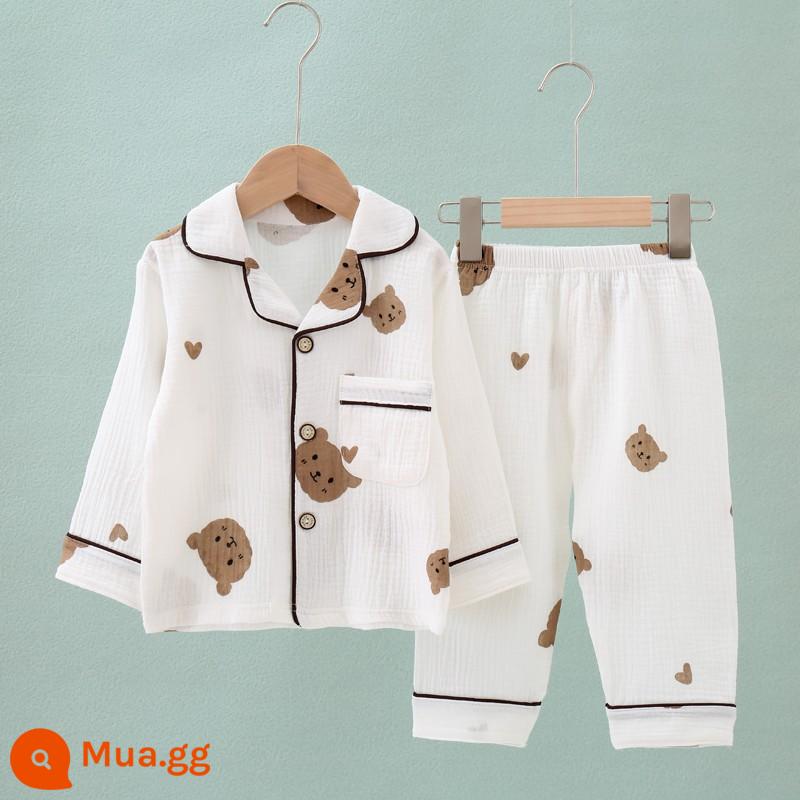 Jingqi Bộ Đồ Ngủ Trẻ Em Bé Gái Xuân Thu Cotton Nguyên Chất Homewear Bé Trai Mới 2023 Cotton Ấm Áo Khoác Ngoài Phù Hợp Với - gấu dễ thương