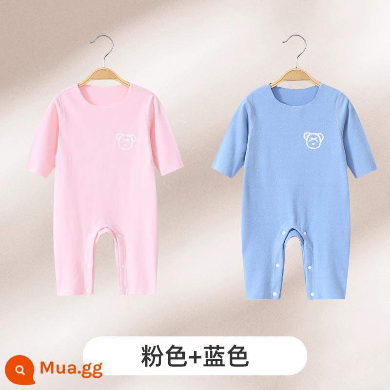 Jingqi Quần Áo Trẻ Em Mùa Thu Đông Đức Nhung Jumpsuit Sưởi Ấm Cho Bé Ấm Đáy Bộ Đồ Ngủ Sơ Sinh Bộ - hồng + xanh