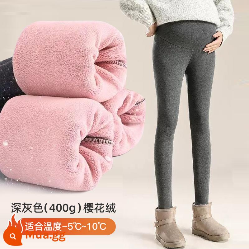 Jingqi quần bên trong của phụ nữ mang thai mùa thu và mùa đông mặc bên ngoài cotton nguyên chất mùa đông cộng với nhung dày kích thước lớn quần phụ nữ mang thai quần áo mùa đông nhỏ - Xám đậm [Thân thiện với làn da-Sakura Velvet] 33636