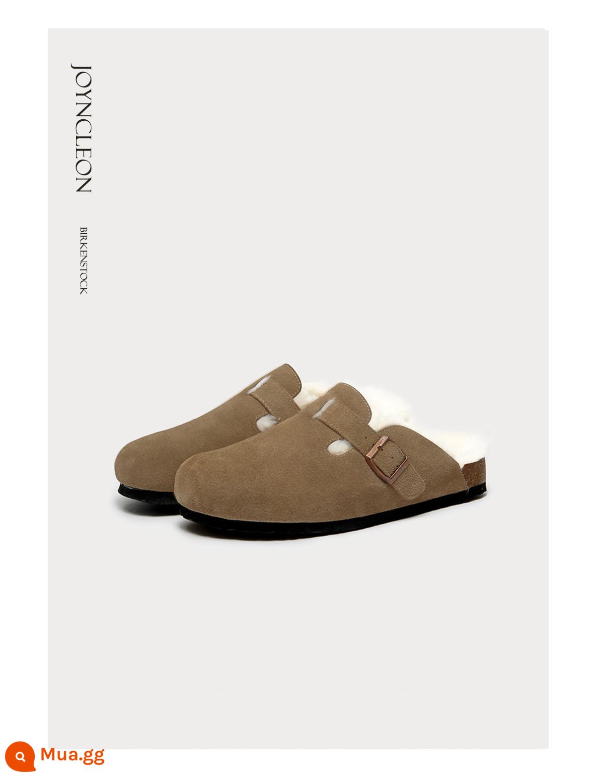 Giày Birkenstock cho nữ 2023 mới dép lông mùa thu đông slip-on plus nhung Giày Birkenstock đa năng đế dày nửa dép - Khaki