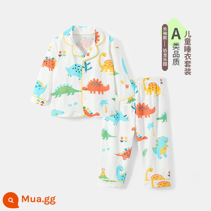 Jingqi Bộ Đồ Ngủ Trẻ Em Bé Gái Xuân Thu Cotton Nguyên Chất Homewear Bé Trai Mới 2023 Cotton Ấm Áo Khoác Ngoài Phù Hợp Với - Thiên đường khủng long