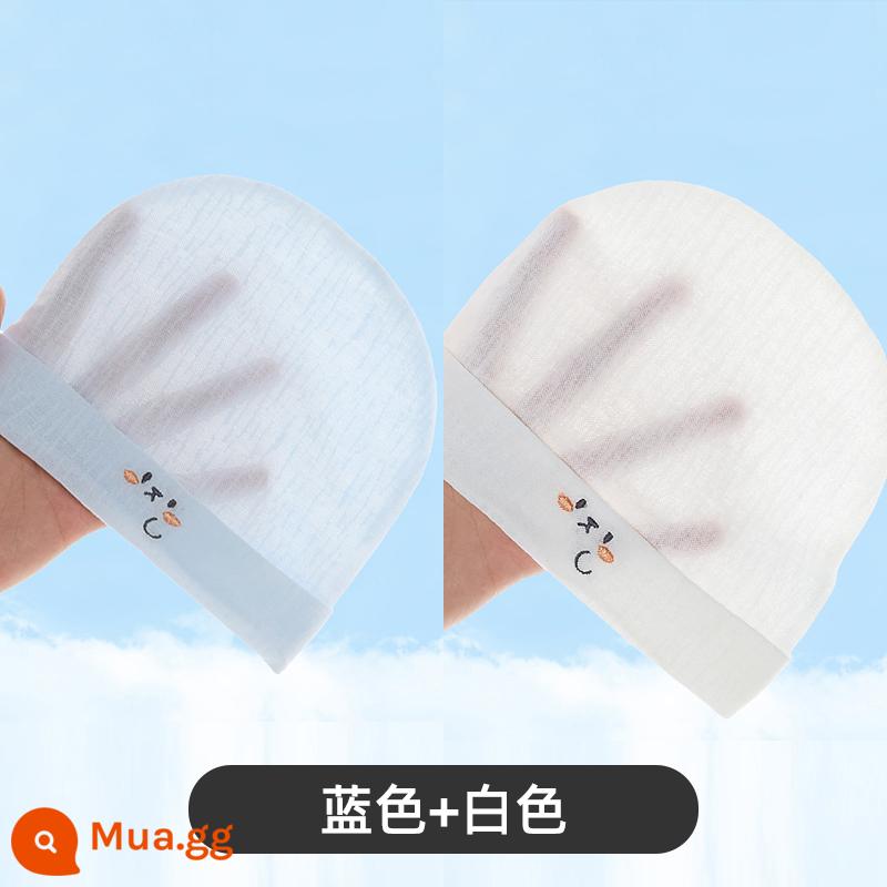 Jingqi Nón Cho Bé Mùa Hè Cotton Mỏng Bé Sơ Sinh Bé Sơ Sinh Mùa Xuân Và Mùa Thu Bông Lốp Nón Dễ Thương - xanh + trắng