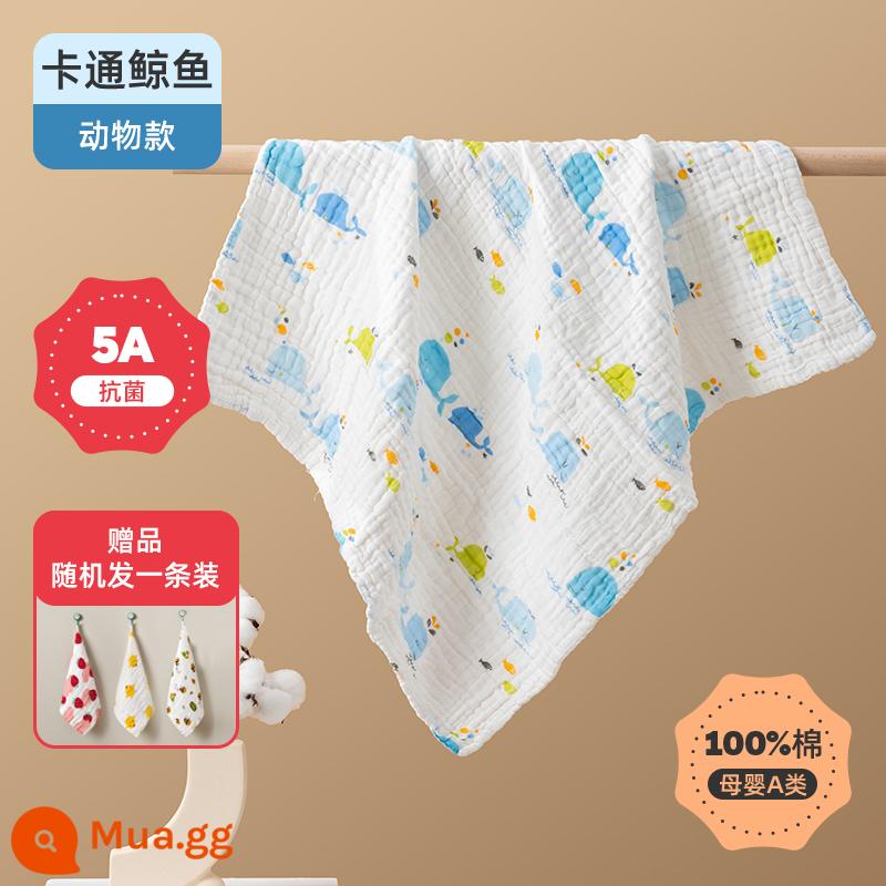 Khăn tắm sơ sinh Jingqi dành cho trẻ lớn khăn sơ sinh cotton siêu mềm cho trẻ em khăn tắm thấm hút cotton nguyên chất - Nâng cấp [Kháng khuẩn 5A] Cá voi hoạt hình/Khăn tắm sáu lớp, tặng ngẫu nhiên 1 khăn lau miệng