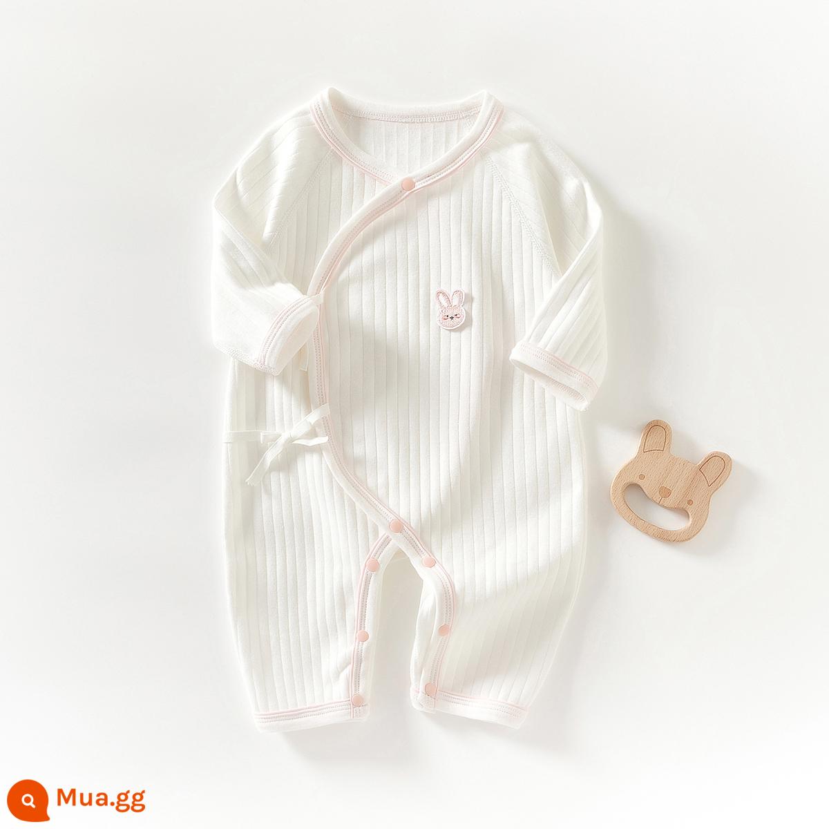 Jingqi bé áo liền quần cotton nguyên chất cho bé thu đông sơ sinh trẻ em 0-6 tháng quần áo mùa thu bướm áo liền quần liền quần - Váy bướm đầu thỏ màu hồng